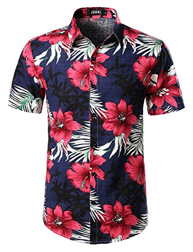 JOGAL Men’s Flower Casual Button Down Short Sleeve Hawaiian Shirt ...